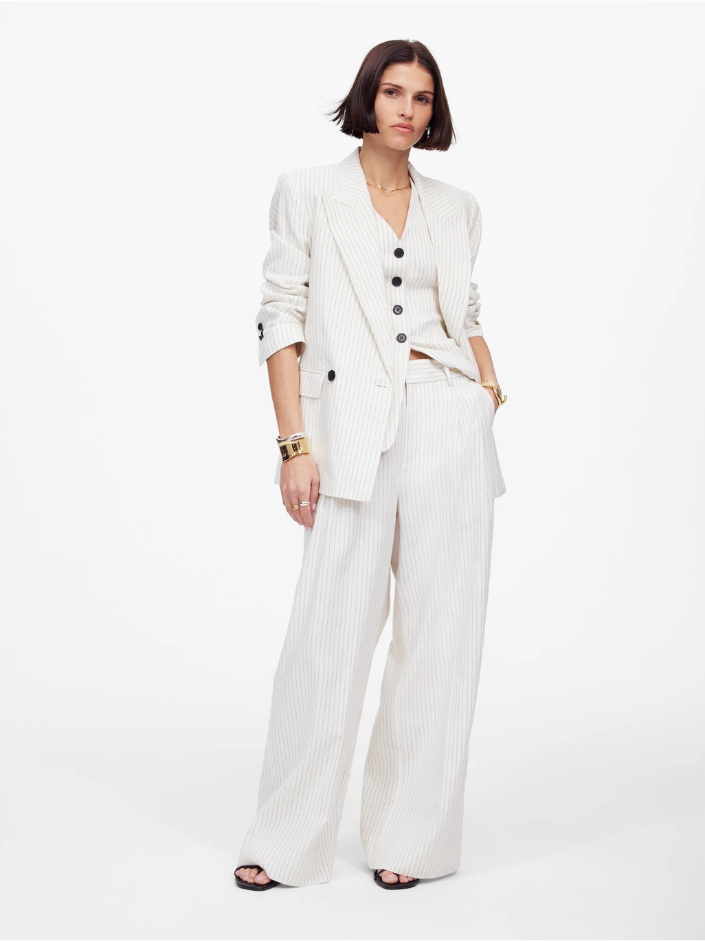 Nwt Madewell Set Tailored Cream Linen Blend Pinstripe Blazer And Pants